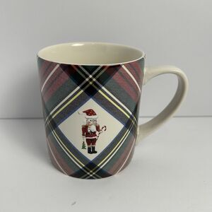 Pottery Barn Christmas Mug Coffee Hot Choc Tea Stewart Plaid Tartan With Santa